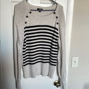 Alia Black and Gray Crew Neck Sweater with Classic Stripes